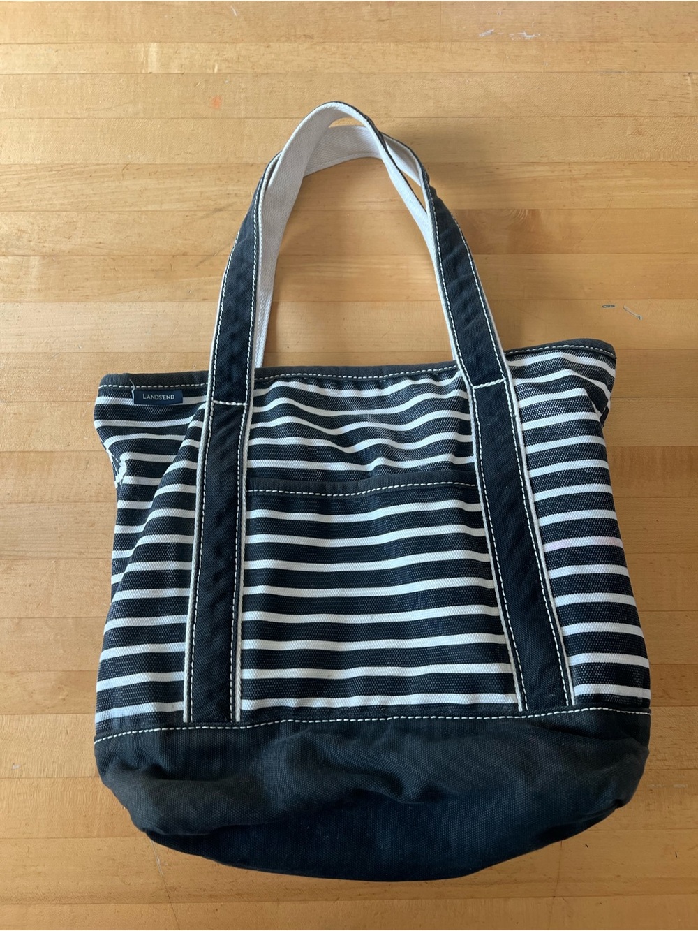 Lands' End Black & White Striped Canvas Tote